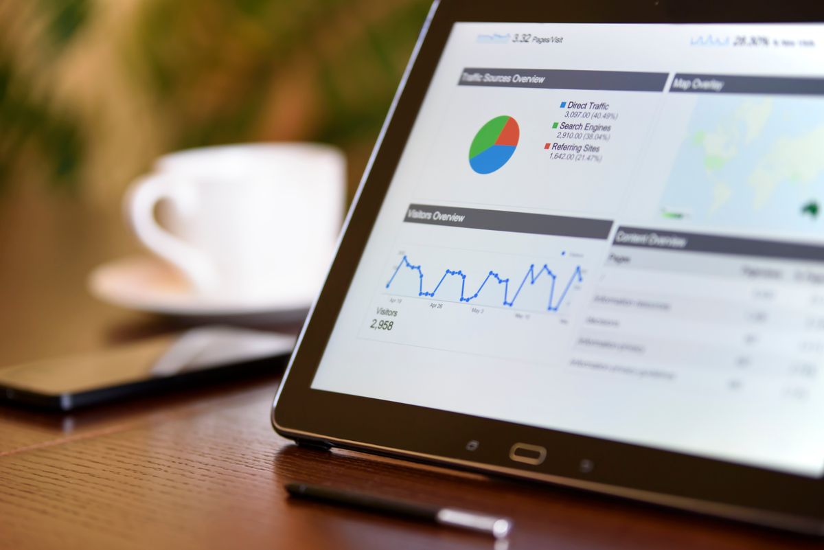 Marketing analytics charts on a laptop